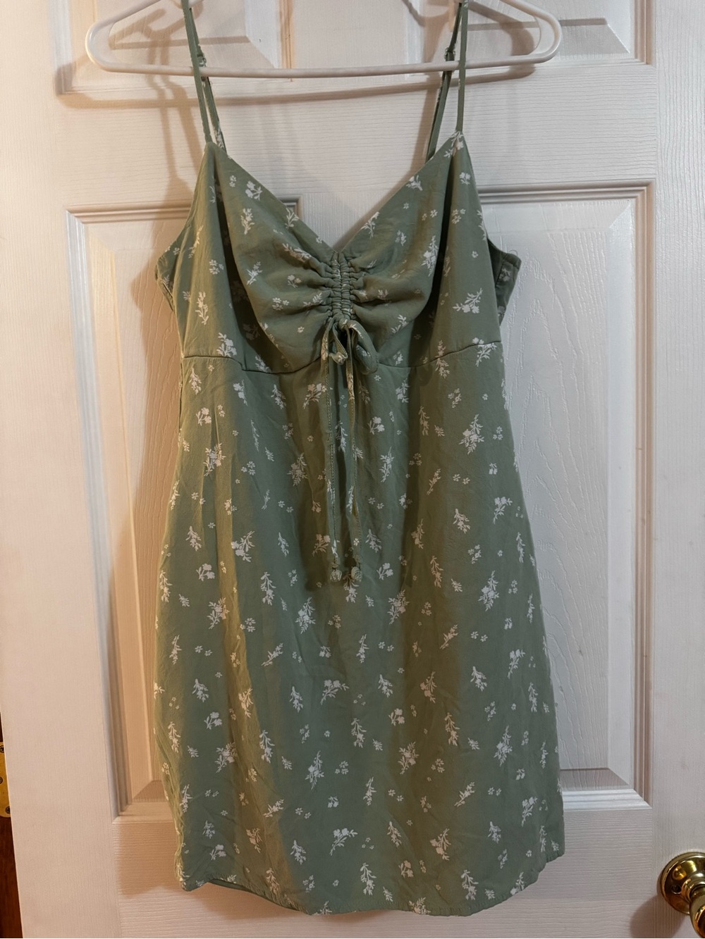 La Hearts Sage Green Floral Ruched Tie-Front dress